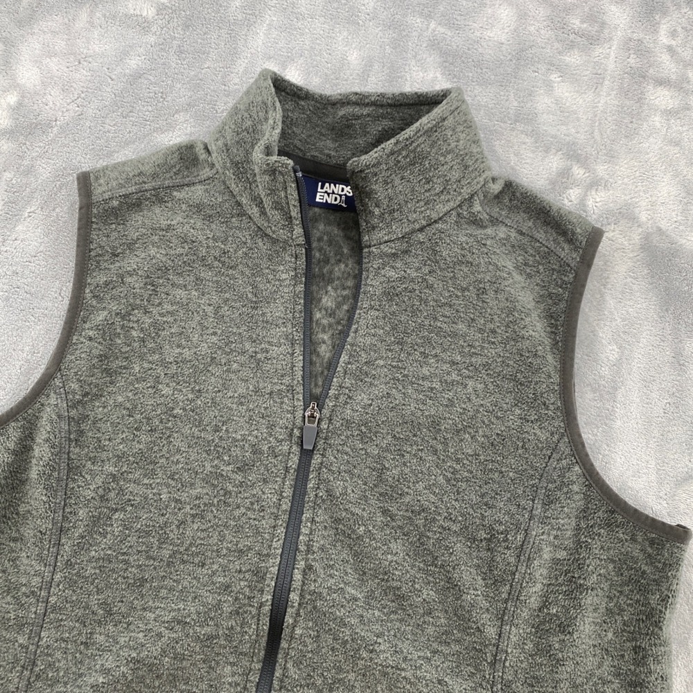 Lands End Gray Fleece Full Zip Vest Womens Small 6-8 Heathered Stand Collar
